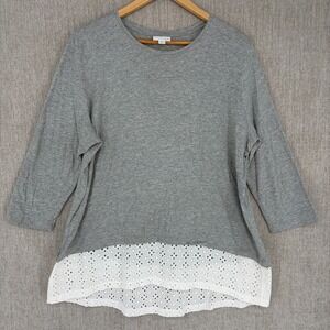 J. Jill Shirt Tunic Top Womens XL Gray Eyelet Hem 3/4 Sleeve Jersey Knit Casual